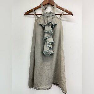 Monoreno size Small Women’s Gray Linen Boho Romantic Coquette Ruffle Halter Top